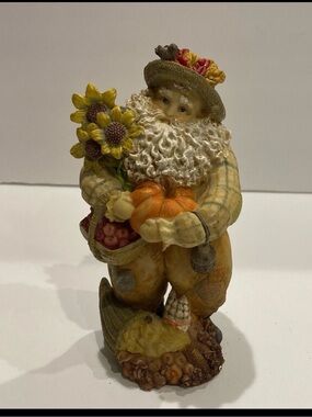 NEW Fall Lang & Wise Autumn Harvest Santa Figurine Pumpkin Sunflowers